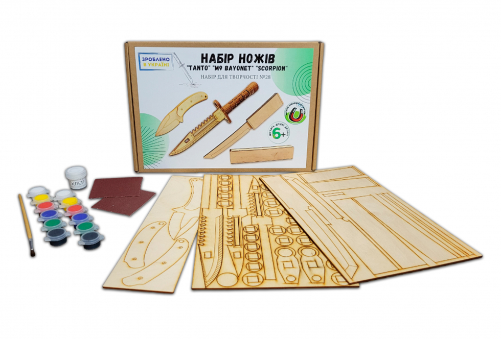 Набір для творчості із 3-х ножів Standoff 2 TANTO, M9, Scorpion із фанери Набір №28